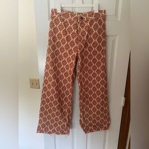 Zara ZW THE MARINE STRAIGHT JEANS in Ecru/Red Geometric Pants